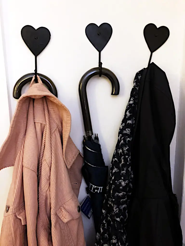 Heart-shaped coat hangers in a romantic cottage in Wales